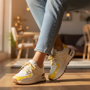 Adidasi dama casual albi cu galben 2532 N11-4